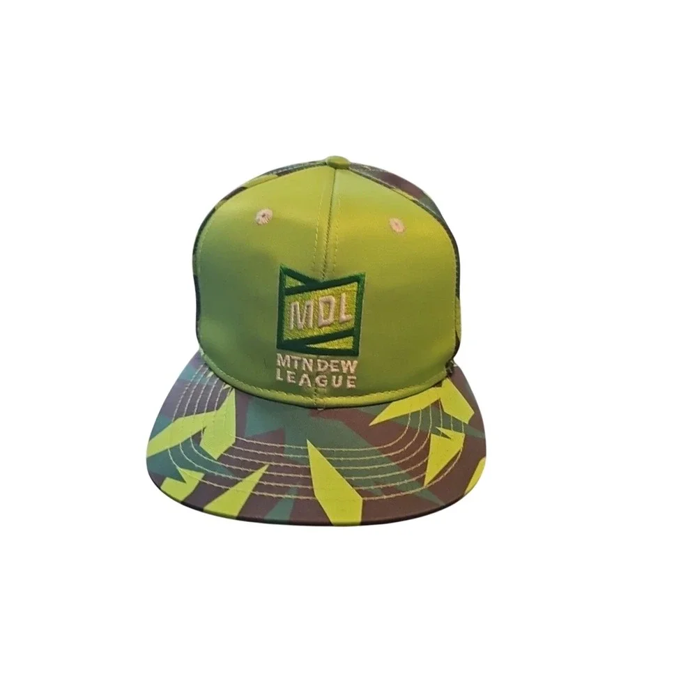 Mdl Mtn Dew Green League Adult Trucker Cap Hat Green Printed Flat Bill Snapback